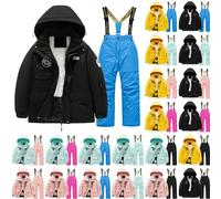 Kids Snowsuit Set Winter Puffer Jacket and Snow Bib Pants Girls and Boys Ski Suits 2 Piece Snowproof Ski Outfit Front Pockets Fleece Lined Skiwear Integrated Snowskirt Best for Winter Snowboarding