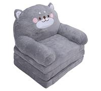 Kids Sofa, Comfy 2 in 1 Flip Open Couch/Sleeper for Kids, Cartoon Gray Dog Style Foldable Wide Handle Soft Breathable Toddler Chair for Reading Relaxing Sleeping(3 Ply)