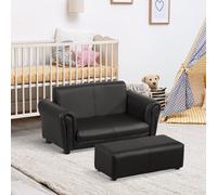 Kids Sofa Set, 2 Seater Children Armchair Furniture with Footrest HOMCOM Black One Size