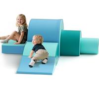 Kids Soft Play Building Blocks, Indoor Climbing blocks, Stairs and ramps, giant building blocks for Toddlers ages 1-3 for climbing and romping (Five-piece set-light blue)