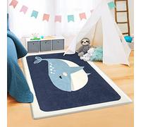 Kids Soft Play Mat - 3'x5' Non Slip Cute Animals Nursery Rug for Kids Room, Bedroom, Living Room, Bathroom (Blue Whale, 35"x59")