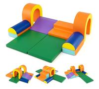 Kids Soft Play Set, 10 Pieces Baby Foam Climbing Blocks with PU Leather, Indoor Climb and Crawl Toddlers Activity Toys for Gym Playground (Orange)