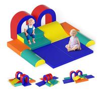 Kids Soft Play Set, 10 Pieces Baby Foam Climbing Blocks with PU Leather, Indoor Climb and Crawl Toddlers Activity Toys for Gym Playground (Red)