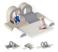 Kids Soft Play Set, 10 Pieces Baby Foam Climbing Blocks with PU Leather, Indoor Climb and Crawl Toddlers Activity Toys for Gym Playground (Grey)
