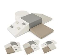 Kids Soft Play Set, 6 Pieces Baby Foam Climbing Blocks with PU Leather, Indoor Toddlers Climb and Crawl Activity Structure for Gym Playground (Gray)