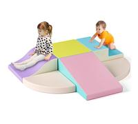 Kids Soft Play Set, 6-Pieces Foam Climbing Blocks, PU Leather Indoor Activity Soft Play Equipment for Climb and Crawl, 6 Shapes Large Climbing Blocks, Toddlers Motor Development, Macaron