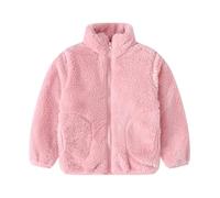 Kids Soft Sherpa Fleece Full-Zip Jacket Cute Faux Fur Fuzzy Coat with Pockets Solid Color Stand Up Collar Plush Coat Winter Warm Outwear for Little Boy Girl 2-11 Years (Pink, 6-7 Years)