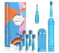 Kids Sonic Electric Toothbrush, Rechargeable Smart Toothbrush for Children, Toothbrush for Toddlers Boys Girls Age 3-12 with 30s Reminder, 2 Mins Timer, 6 Modes, 6 Brush Heads, Wall-Mounted Holder