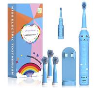 Kids Sonic Electric Toothbrush, Rechargeable Toothbrush for Children, Sonic Toothbrush for Boys Girls Age 3-12 with 30s Reminder, 2 Mins Timer, 6 Modes, 4 Brush Heads, Wall-Mounted Stand, Blue
