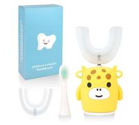 Kids Sonic Electric Toothbrush U Shaped Automatic Timer IPX7 Waterproof 5 Modes 360° Oral Cleaning Teeth Whitening Gums Massage Replaceable Soft Cartoon for 7-15 (Yellow Cow)