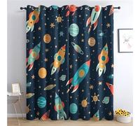 Kids Space Blackout Curtains, Rocket Curtains for Bedroom Living Room, 72 Inch Drop Drapes, Eyelet Thermal Curtains, Window Treatments, 2 Panels