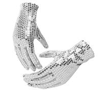 Kids Sparkling Sequins Holy Communion Gloves Glitter Dance Full Finger Gloves Children Fancy Dress Opera Short Bling Stage Performance Cosplay Party Hand Wear for Wedding Christening Halloween