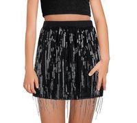 Kids Sparkly Sequin Tassel Skirt for Girls Metallic Party Glitter Skirts Princess Dance Skirt Black 11-12 Years
