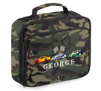 Kids Sports Cars Custom Lunch Bag Colourful Racing Cars Design for Boys Kids Infants Toddlers Back to School Nursery Gift, 24cm x 20cm x 8cm, Camo