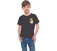 Kids' Spotty Bear T-Shirt 2024 - Fun Pudsey Style Bear Design for Children Day in Need, Waving Pocket Tee for Boys & Girls, Black