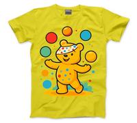 Kids Spotty T-Shirt - Juggling Bear Spotted Tshirt for Charity Day Children's Spots Tee School Fundraising Bear 2025 Dotty Dots - 9-11 Years Yellow