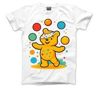 Kids Spotty Tshirt - Childrens Spots Top Juggling Bear Kid T-Shirt Spotty Day Friday Unisex School Charity Tee - 3-4 Years White
