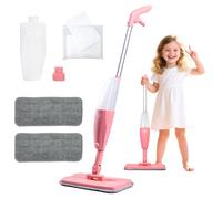 Kids Spray Mop, Pink Mini Mop Set with 2 Microfiber Washable Pads and 10 Disposable Dry Dusting Cloths, Dust Mop for Floor Cleaning, Small Mop for Toddlers Gift