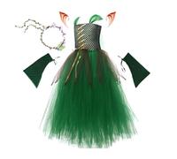 Kids Sprite Dress - Leafy Tutu Outfit, Gown | Glittering Fantasy Cosplay Ensemble Style, Dreamy Fairy Tale Attire For Masquerade, Performance, Photoshoot, Birthday, Holiday, Ga