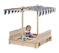 OUTSUNNY Kids Square Wooden Sandpit Children Cabana Sandbox Outdoor Playset in Blue Outsunny Blue