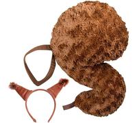 Kids Squirrel Tail Costume Prop, Elastic Waistband & Headband Set, for Fairy Tale Play & Stage Performance
