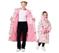 Kids Squishmallows Oversized Changing Robe Outdoor Girls Fleece Jacket | Showerproof & Wind-Resistant Hooded Coat, Long Sleeves with Two-Way Zip - Swimming, Surfing, Camping, Beach