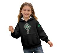 Kids St Patricks Day Outfits Girls Boys Oversized Waffle Hoodies Funny Shamrock Irish Graphic Pullover Tops Unisex St Patrick's Day Hoodie Sweatshirt Green Jumper
