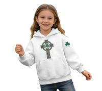 Kids St Patricks Day Outfits Girls Boys Waffle Hoodies Funny Shamrock Graphic Pullover Tops Irish Clover Print Long Sleeve Shirts Green Jumper with Pockets