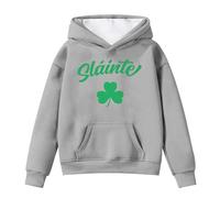 Kids St Patricks Day Print Hooded Sweatshirt Cute Fleece Pullover Long Sleeve Soft Jumper Top for School Holiday Shamrock Cosy Casual Wear (Grey, 9-10 Years)