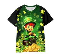 Kids St. Patrick's Day T Shirts Causal Crewneck Short Sleeve Parties Shamrock Jumper Versatile for Holidays Clover Print Preppy Suitable Summer Unisex Tops Happy St Patricks Day Outfits