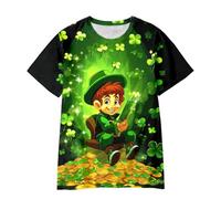 Kids St. Patrick's Day T Shirts Causal Crewneck Short Sleeve Parties Shamrock Jumper Versatile for Holidays Clover Print Preppy Suitable Summer Unisex Tops Happy St Patricks Day Outfits