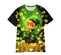 Kids St. Patrick's Day T Shirts Causal Crewneck Short Sleeve Parties Shamrock Jumper Versatile for Holidays Clover Print Preppy Suitable Summer Unisex Tops Happy St Patricks Day Outfits