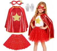 Kids Star Cape Set with Mask Tutu Super Girl Hero Cape Halloween Costume | Kids' Cape and Cloak Dress-Up Set Role-play Costumes for Girls, Suitable for Halloween, Cosplay, and Carnival.