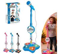 Kids Star Microphone with Stand, All in One Microphone Toy with Music & Light, 2025 New Karaoke Machine Toy with Flashing Stage Light Base, Adjustable Height(Blue)