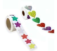 Kids Star Stickers 2 Rolls 2.5cm Shining Colorful Star Heart Shaped Star Stickers Self-Adhesive Waterproof Glitter Decals Teachers Parents Kids Shining Colorful Star Heart Stickers