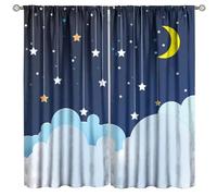 Kids Stars Clouds Curtains,Cartoon Night Sky Star Moon Print Home Decor Bedroom Living Room Window Treatment 2 Panels Set Total Size 63" W X 63" L Inch