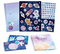 Kids Stationery Set Astronaut Boys Stationery Set Universe Letter Writing Kit Aerospace Letter Paper Set Stationery Writing Sheets with Envelopes, Space Stickers School Teens Space Gift Set