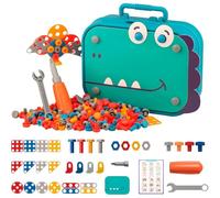 Kids Stem Toy Electric Drill,Electric Drill Toy,Kids Tool Set,Creative Mosaic Puzzle Toy With Electric Drill screw Tool,Magic Play Toolbox,Montessori Play Toolbox For Kids (Dinosaur-156PCS-No Dill)