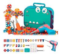 Kids Stem Toy Electric Drill,Electric Drill Toy,Kids Tool Set,Creative Mosaic Puzzle Toy With Electric Drill screw Tool,Magic Play Toolbox,Montessori Play Toolbox For Kids (Dinosaur-211PCS-With Dill)