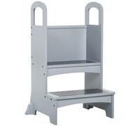 Kids Step Stool Grey Wood/MDF 2-Step 80x45x40cm Non-Slip Handles for ages 3-8