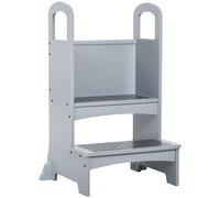 Kids Step Stool Grey Wood/MDF 2-Step 80x45x40cm Non-Slip Handles for ages 3-8