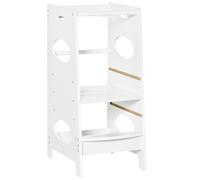 HOMCOM Kids Step Stool Toddler Kitchen Stool w/ Adjustable Standing Platform - White - 40 x 50 x 90cm