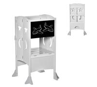 HOMCOM Kids Step Stool Toddler Kitchen Stool with Blackboard Lockable Handrail for Kids Kitchen Counter Grey