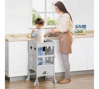 Kids Step Stool Toddler Kitchen Stool with Blackboard Lockable Handrail for Kids Kitchen Counter Grey