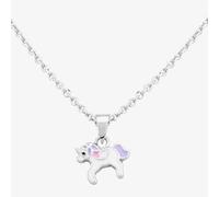 Kids Sterling Silver White And Pink Enamel Unicorn Pendant Necklace AZP234404 Fleur Pink 18inch