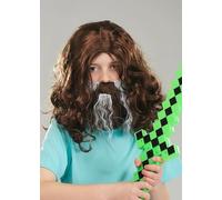 Kids Steve Style Brown Fancy Dress Wig and Beard Set