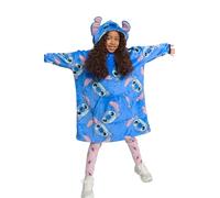 Kids' Stitch Blanket Hoodie - Soft Sherpa Fleece Lined, 3D Ears and Face, Blue All-Over Print Cosy Loungewear | Sizes SM-ML