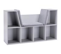 Kids Storage Cabinet Bookcase Toy Organizer with Cushioned Seat Grey Wooden Unit
