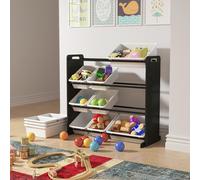 Kids Storage Wooden Unit Children's Bookshelf Toy Box 9 Cube 4 Tier Tubs Box UK Xample Black One Size
