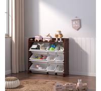 Kids Storage Wooden Unit Children's Bookshelf Toy Box 9 Cube 4 Tier Tubs Box UK Xample Brown One Size